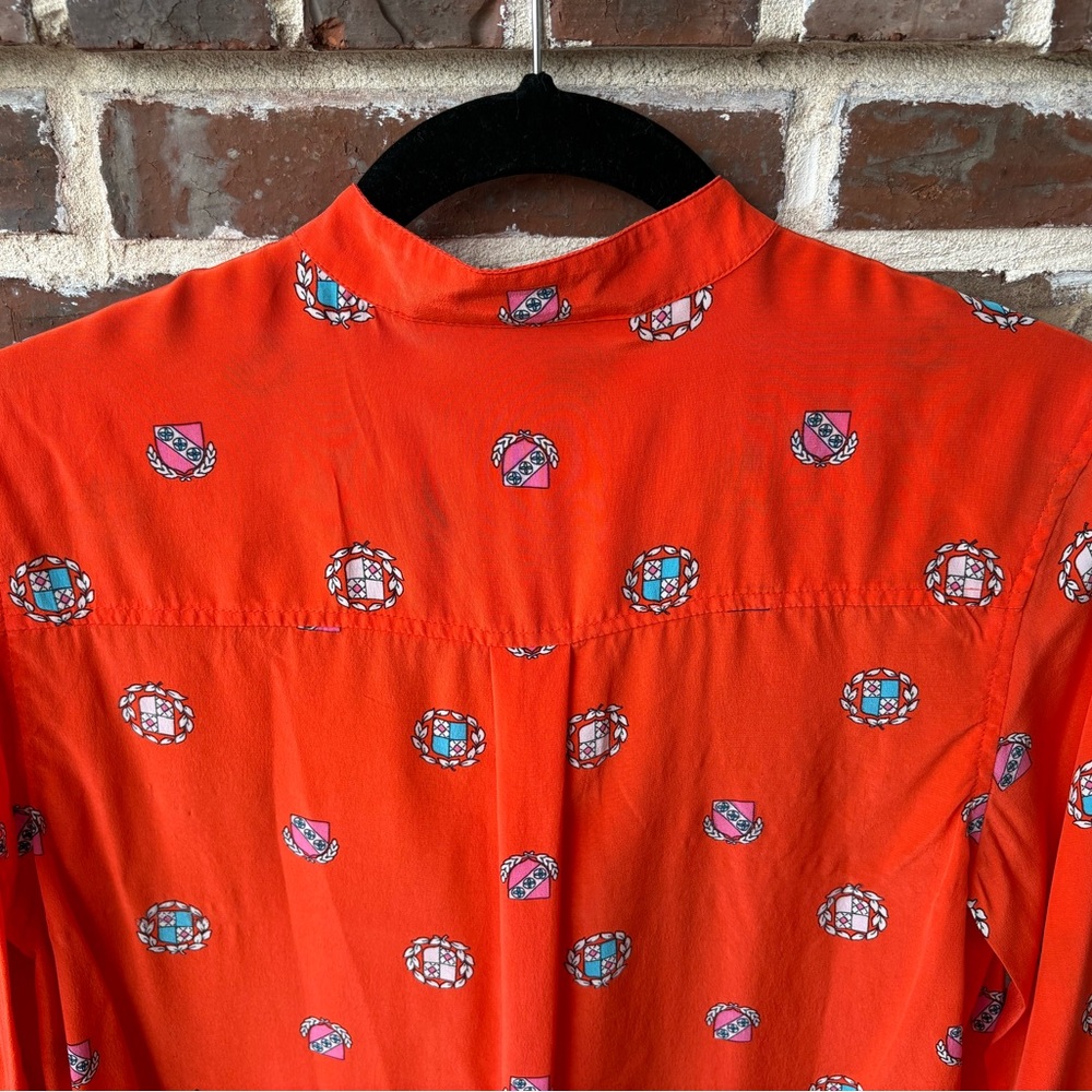 C. Wonder 100% Silk Orange Red Crest Blouse Size Small - Picture 8 of 11